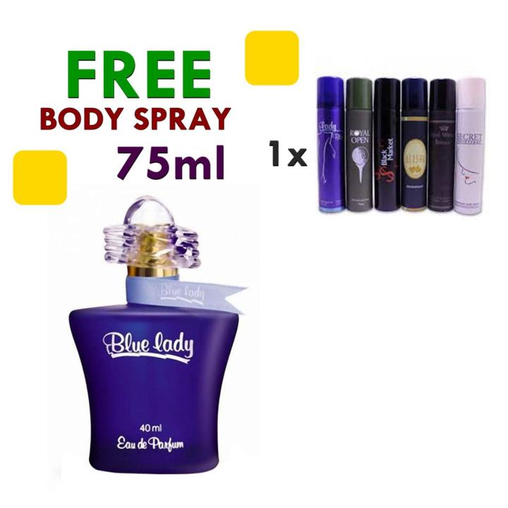 Blue Lady Perfume plus Any Body Spray for Women - 75ml (Buy one Get One Free)
