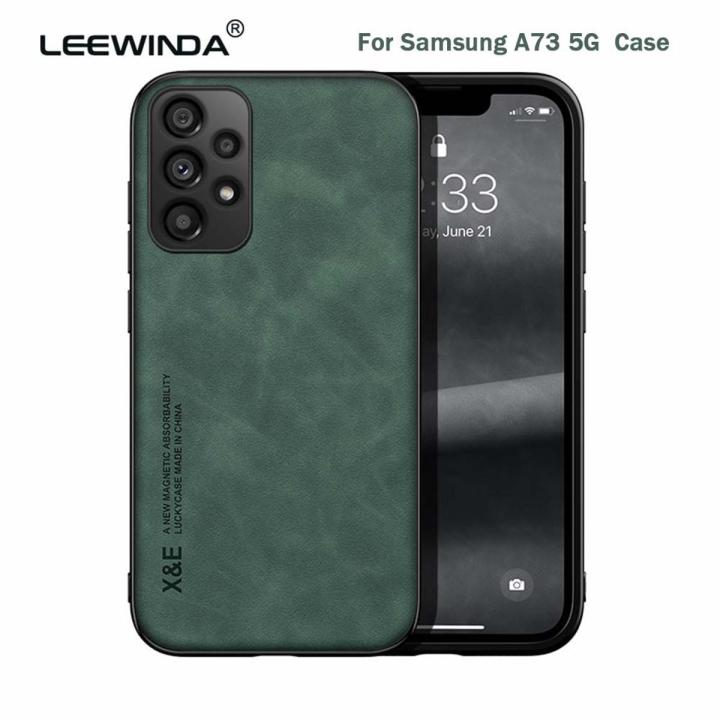 LEEWINDA For Samsung Galaxy A73 5G Phone Case,Luxury Leather Skin Sensing Magnetic Car TPU Wrap Back Cover