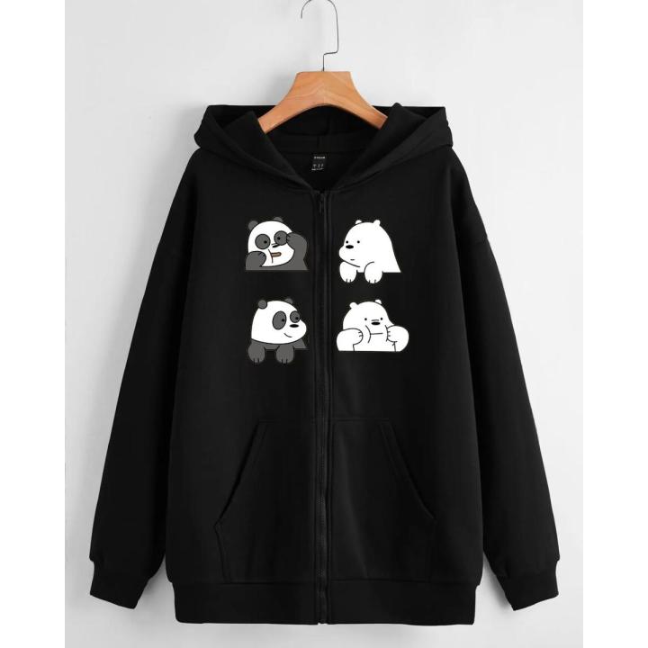 New Black 4 Bears Printed Hoodie Zipper For Girls and Women