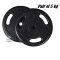 Pair of 5kg High Quality Tri-Grip Rubber Coated Weight Plates Easy for Iron Bar Dumbbell Fitness Home Gym-Black. 