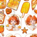 Cute Orange Aesthetic Anime Stickers A5 Uncut for Kids Girls Anime Lovers Journal Scrapbook Phone Cover Laptop Notebook DIY Crafts and more. 