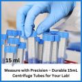 Sterile Centrifuge Tubes / Falcon Tubes 15mL – Pack of 5 to 50 Pcs | Graduated Polypropylene Conical Tubes with Screw Cap – Ideal for Lab & Medical Use. 
