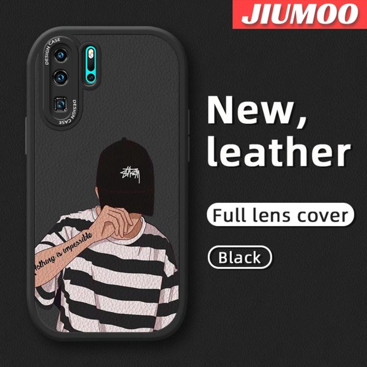 JIUMOO For Huawei P30 Pro Case Fashion Cool Tide Boy Men Thin New Design Leather Soft Back Cover Camera Protection Cases Shockproof Casing