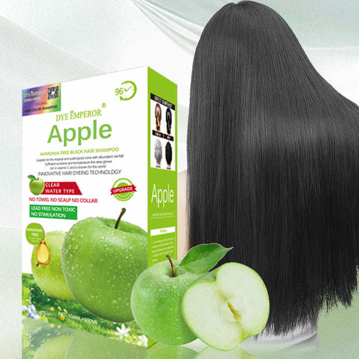 Apple Black Hair Color Shampoo - Pack of 10 (25ml Each), 3-in-1 Hair & Beard Coloring,  Hair Dye, Long-Lasting Glossy Finish, Moisturizing & Enriched with Natural Herbal Extracts, UK Formula
