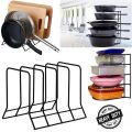 HTS   Heavy Duty Durable Metal Wire Frying pan Rack kitchen Counter Pot Organizer Pod lids, Bakeware Serving Trays Frying pan Storage Kitchen Rack Organizer. 
