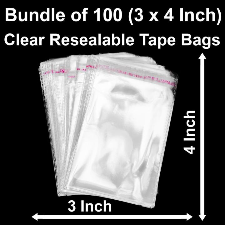 Pack / Bundle of 100 ( Inch) Clear Resealable Cellophane / BOPP / Poly Transparent Plastic Bags For Storage Self Adhesive Polythene Peel + Seal Bags For Packing / Celo Bag
