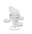 French Fries Cone, French Fries Holder With Metal Rack & 3 Dipping Sauce Containers. 