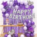 Happy Birthday Decoration Set: Birthday Foil, 30 Balloons, , 1 Stars or Hearts, 1 Curtain (6ft by 3.5ft) - Perfect for Birthday Themes, Boys & Girls Parties!. 