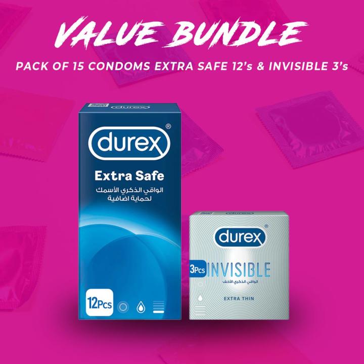 Durex Pack of 2 + Durex Extra Safe 12s Condoms + Durex Invisible Extra Thin 3's Condoms