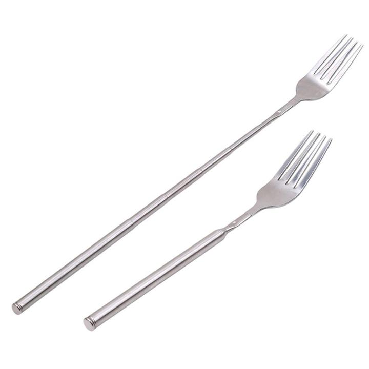 Silver Stainless Telescopic Extendable Fork Dinner Fruit Dessert Cutlery Forks