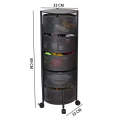 Kitchen Storage Rotating Rack in Black- Premium Round Metal Trolley with 360° Rotating Wheels and Breathable Top - 3, 4, 5 Tiers. 