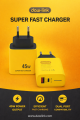 Daw-link 45W Super Fast Charger | Dual Port USB-C + USB-A | PD 3.0 & QC 3.0 Fast Charging Adapter for Samsung, iPhone, Xiaomi, Oppo, Vivo, Realme, OnePlus & More. 