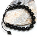 Original Black Aqeeq Bracelet of Natural Beads stones Gemstones Stretchable Elastic Handmade Unisex Adjustable Crystal Healing for men women boys and girls Gift (10 mm). 