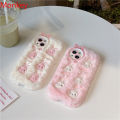 Fluffy Plush 3D Cute Bunny Pink Phone Case For iPhone 15 Pro Max Cases 14 12 11 pro max Protective Soft Cover for iphone 13 Case. 