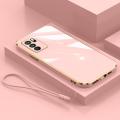 For OPPO A16 Cover with Wrist Strap Fashion Shiny Plating Square Bumper Girls Phone Case Soft TPU Silicone Shockproof Protective Back Cover. 