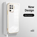 For OPPO F19 Pro Back Cover with Lanyard Luxury 6D Plating Frame Shiny Bling Cases Soft Silicone Square Protective Mobile Phone Case for Girls Boy. 
