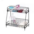 Double layer Counter top Iron Rack In Black, Space Saving Kitchen and Bathroom Accessories Organizer Shelf. 