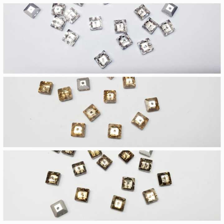 24 Pcs , Square Crystal  Beads, Crafts DIY in Silver/Gold/Smoke 6mm