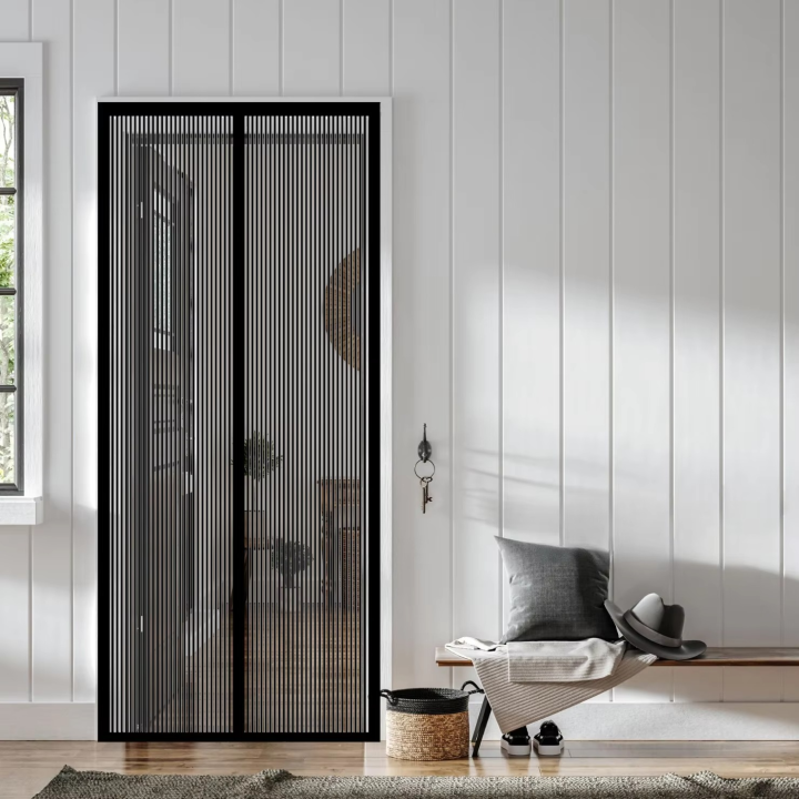 Azzin - Anti Mosquito Net - Magnetic Mesh Curtain - Screen Door Curtain Net - Hands Free Anti Mosquito Curtain - Automatic Closing Door Mesh - Anti Insect Bug Fly Partition Striped Door Curtain