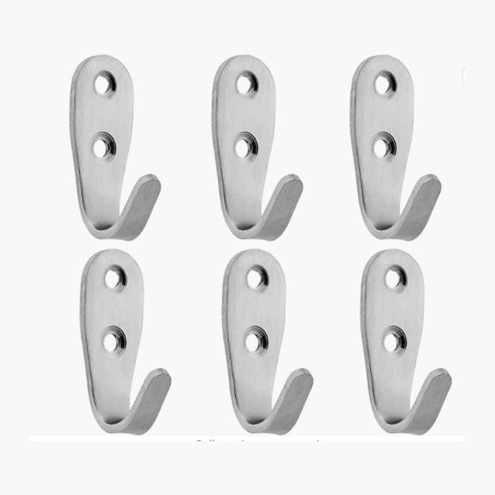 Pack of 6 Wall Hooks - Coat Hooks for Wall, Hooks for Hanging, Steel Hooks for Bathroom, Kitchen, Door or Wall Hanger & Robe Towel Hook with screws