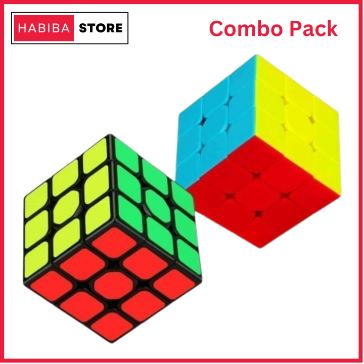 Combo Pack of 2 Original Rubiks Cube 3x3 Sticker Less and Sticker | Best Quality Fast Speed Magic Rubik Speed Cube Educational Puzzle Toys