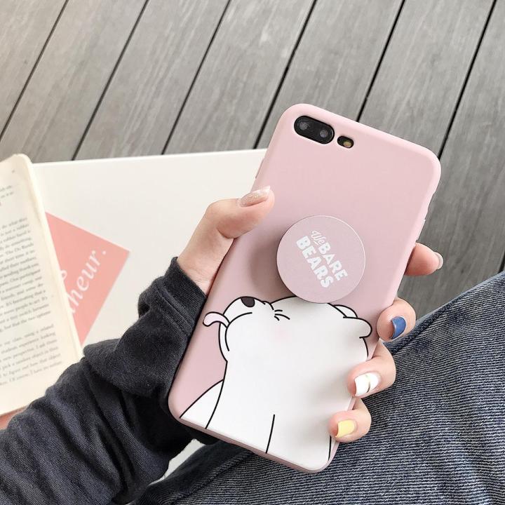 Cute Cartoon We Bare Bears Phone Case with Ring Holder For iPhone 6 6S 7 8 Plus 10 Case Soft Silicon Phone Holder Back Cover For iPhone X XS MAX XR