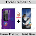 Tecno Camon 15 Tempered Glass Screen Protector Polish Glass + Back Camera 9H Gorilla Flexible Protector For Tecno Camon 15. 