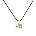 Real Green Lucky Shamrock Four Leaf Clover Round Pendant Necklace Friends Gift,. 