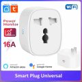 Tuya Smart WiFi Universal Smart Plug 16A with Power Monitoring | Compatible with Alexa, Google Home | Tuya Smart Life App | Voice Control & Remote Access Smart Socket for Appliances. 