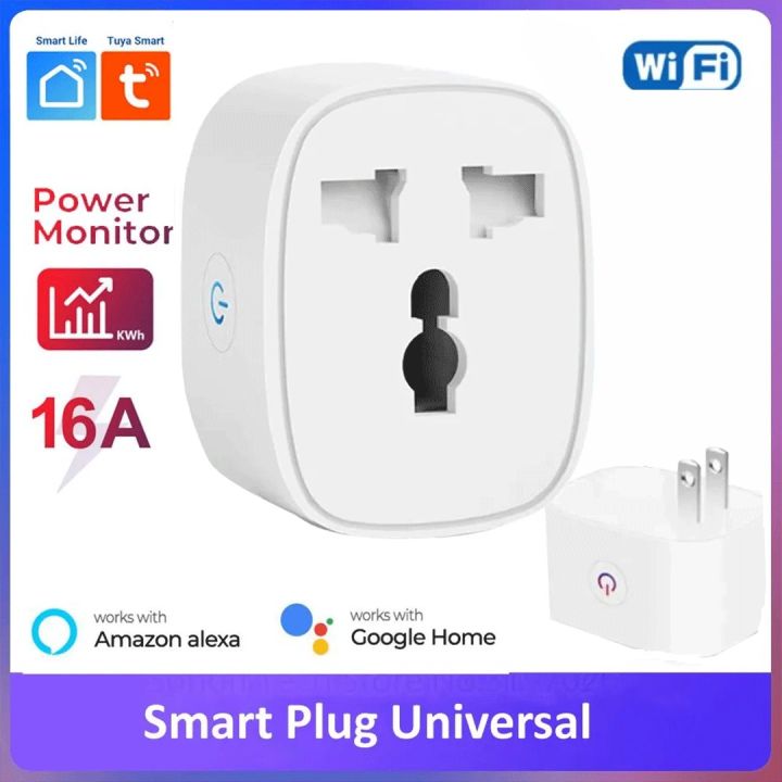 Tuya Smart WiFi Universal Smart Plug 16A with Power Monitoring | Compatible with Alexa, Google Home | Tuya Smart Life App | Voice Control & Remote Access Smart Socket for Appliances
