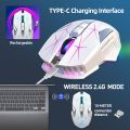 HXSJ T300 7 Keys 2400DPI 2.4G Colorful Luminous Wireless Mouse T300 White. 