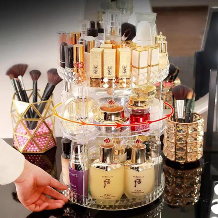 360 Degree Rotating Crystal Jewelry Cosmetic Perfumes Makeup Organizer Display Stand
