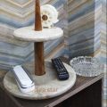 Home decor Tray for vanity bedroom, dining table, door entrance for your valuable items, & gift for marriage.  Stylish Modern 2-Floor Tray, Natural Wood and Marble, Decorative Serving Tray for Display.. 
