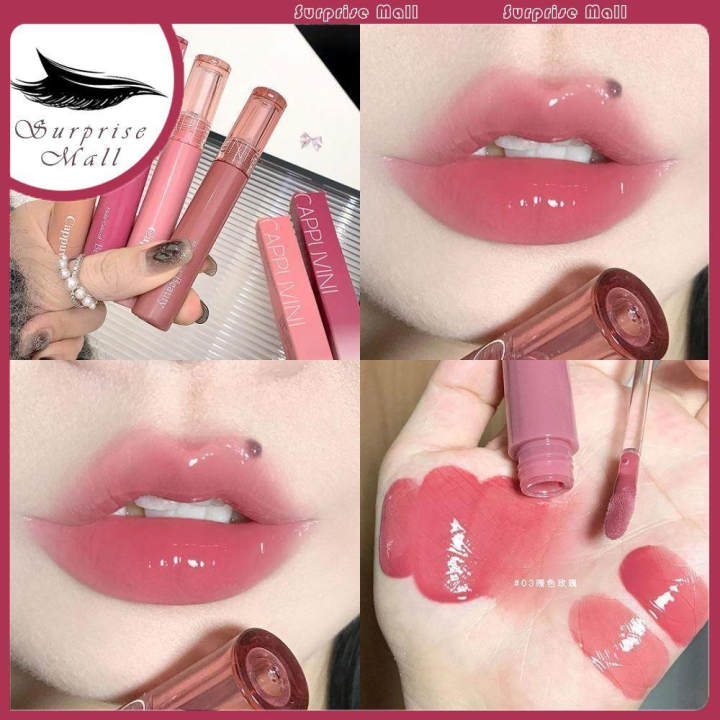Cappuvini Jelly Mirror Lip Glaze Water Light Moisturizing Tuk Tuk Lip Tender Girl Student Lip Gloss Holding Makeup Lipstick
