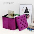 Purple Velvet Ottoman Storage Boxes Folding Stool Soft Cushion Footrest Toy Storage Box Seat for Living Room Poofy Foot Stool,38x38x38cm. 