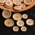 12 Pcs/Set Mixed Wooden Buttons Natural Color Round 4-Holes Shirt Standard Size. 