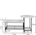 Coffee Table Black Marble Set of 1 Round and Long Rectangle 2 Tiers Wood Storage Shelf Detachable Living Room Black and white Marble. 