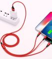 3 in 1 Multi Charging USB Type C Cable Lightning , Android / Iphone / Ipad - 1.2M -Red. 