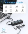 4-Port USB HUB 3.0, ORICO USB Splitter for Laptop with 0.5ft Cable, Multi USB Port Expander, Fast Data Transfer Compatible with Mac OS 10.X and Above, Linux, Android-Black. 