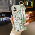 JIUMOO For vivo v21e Case With Wristband Cartoon Cute Line Bear New Design Shockproof Phone Case Pattern Plating Silicone Casing Full Cover Camera Thin SoftCase Protection Cases. 