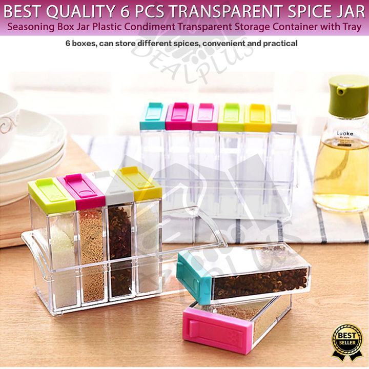 6 Color / Set Spice Jar Set Seasoning Bottle Transparent Colorful Lid Kitchen Condiment Cruet Storage Container