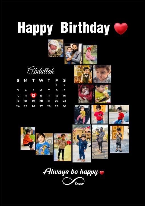 Custom Happy Birthday Card with name and 16 pics and text