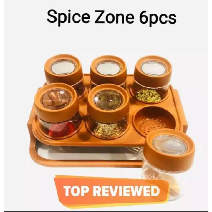 Rack - Masala Rack - Masala Box Set - Spice Jar Rack - Spice Jars with Spoon 6 Pcs Set Random Colors 250g