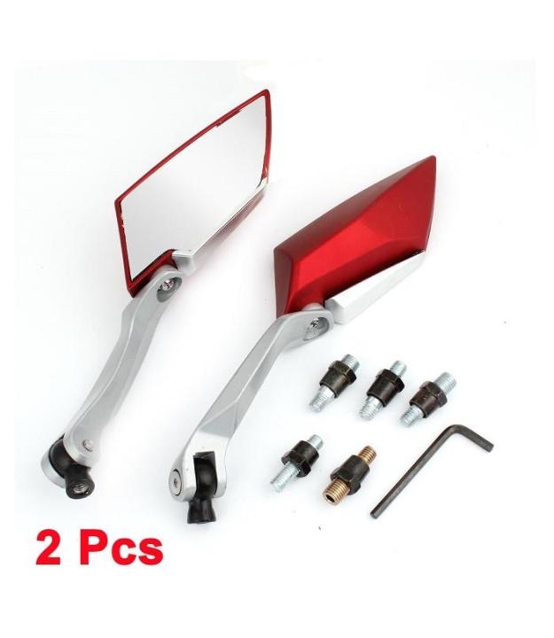 Motorcycle Rear View Side Mirrors - Red & Silver