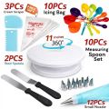 Premium 11-Inch Rotating Cake Turntable with 3-Piece Spatula Set, 10-Piece Piping Bags & 1-Piece Cake Board for Cake Decorating. 