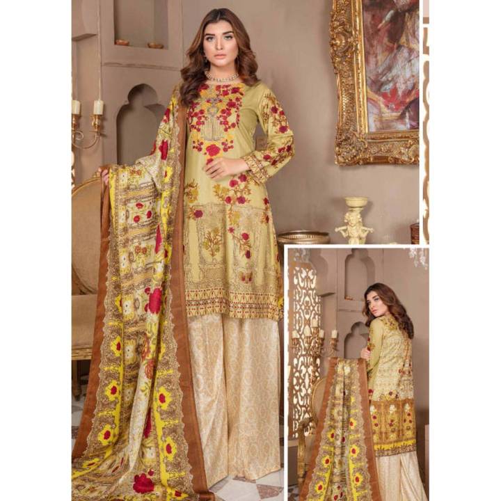 Dawood Textiles Women Winter Collection 2020 Nayab Linen 3 Pcs Unstitched Embroidered Suit - Nayab 06-A