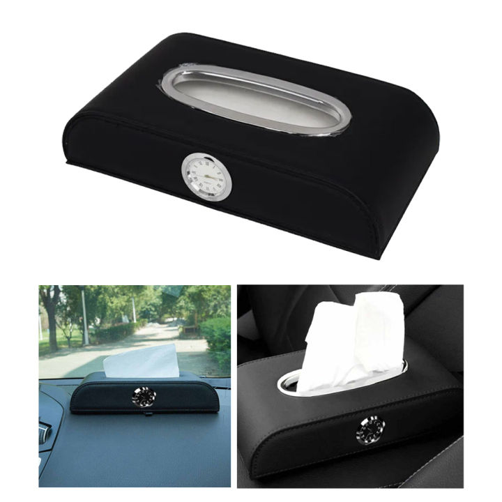 Car Tissue Box with Clock Black