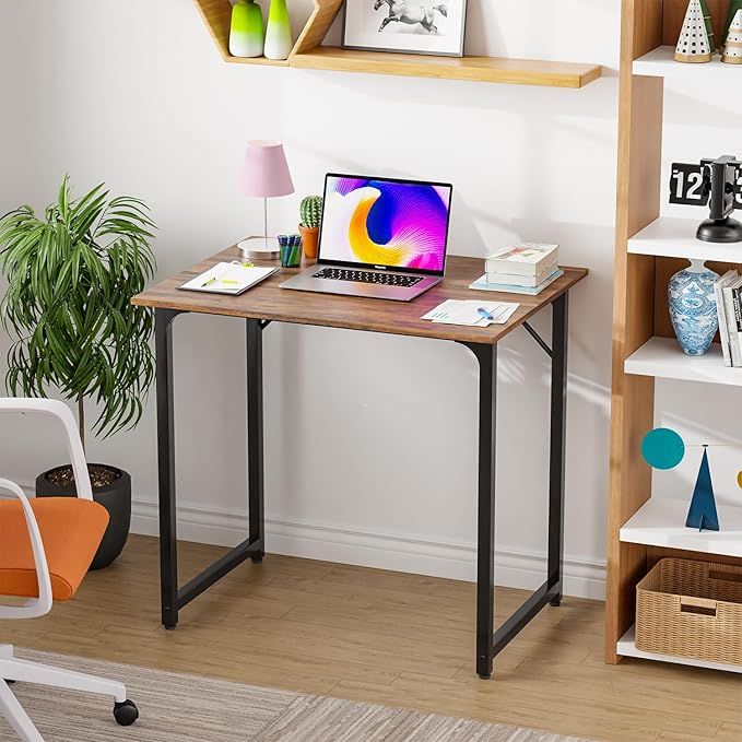office table commputer table 32 Inch Computer Desk | Brown | Office Desk with Metal Frame, Adjustable Feet | Water-Resistant, Scratchproof Surface | Sturdy Writing Table for Home Office or Study