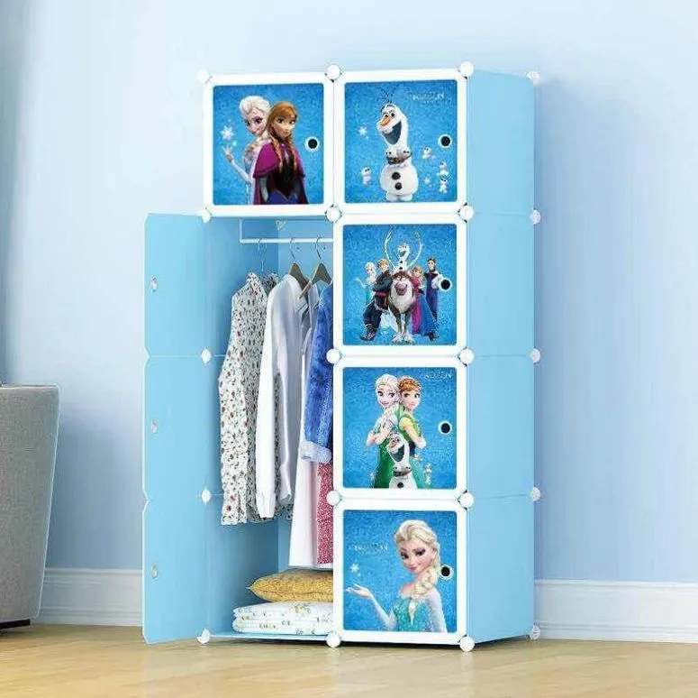 6 Cubic Diy Plastic Nylone Baby Clothes Cabinet Space Saver Organizer Baby cupboard and Baby Hanging Wardrobe 6 Cubes Kitty Storage Cabinet Wardrobe For Kids With Hanging Rod Daraz.pk