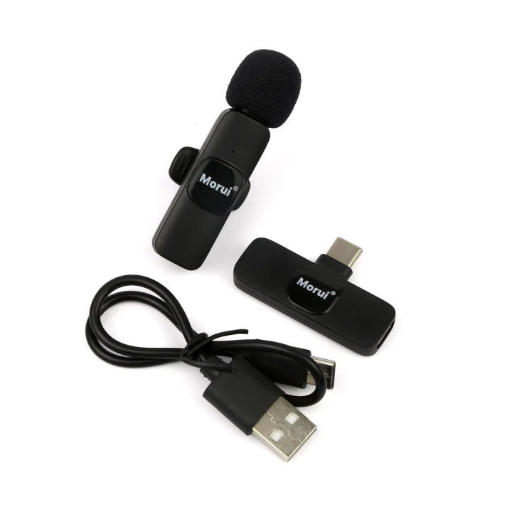 Morui 2 In 1 Mic (GM-H9) - Wireless Microphone For live show , interview and vlogging - Long-range Ecosphere wireless Mic - Microphone For YouTube - Collar Mic - (Compatible With Both IPhone And Type C) | SharkTeck